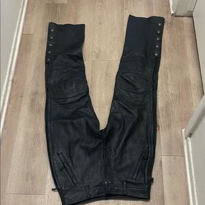 Black Leather Pants with Snap Details